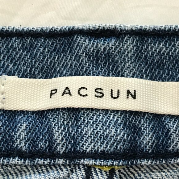 Pacsun Baggy Jeans Women 23 Blue Bandana Patch Mid Rise Button Fly Stretch 17254 - Picture 3 of 15